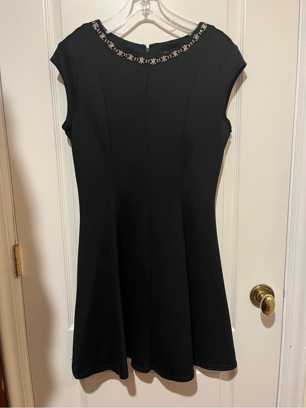 Allen B. By Allen Schwartz Black Cap-Sleeve Jewel-Neck Mini Dress